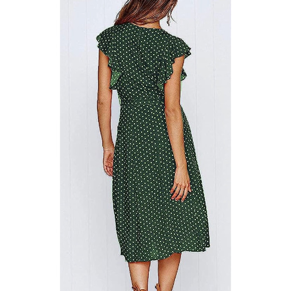 Unbranded Women's Green Polka Dot Button Down Swing Midi Dress Size Small - Picture 5 of 11